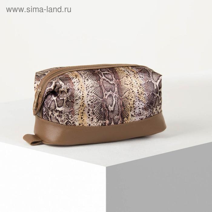 фото Косметичка дорожная, отдел на молнии, цвет коричневый/золото