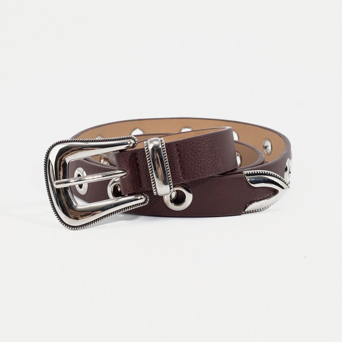Ремень женский, ширина - 2,3 см, пряжка металл, люверсы, цвет коричневый 
Ремень женский, ширина - 2,3 см, пряжка металл, люверсы, цвет коричневый