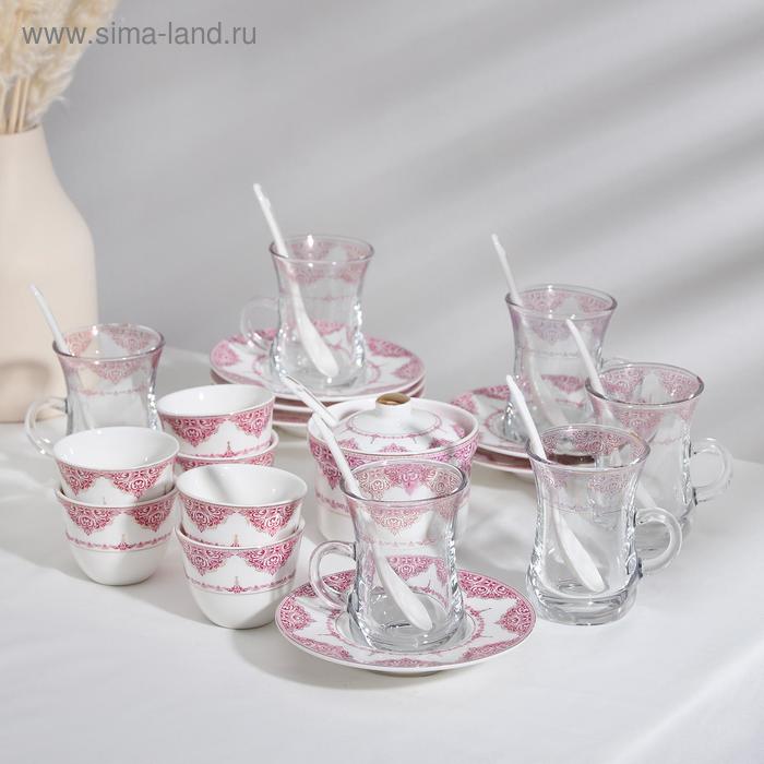 фото Сервиз чайный «кеген», 26 предметов: 6 кружек 130 мл, 6 пиал 80 мл. 6 блюдец, сахарница, 7 ложек