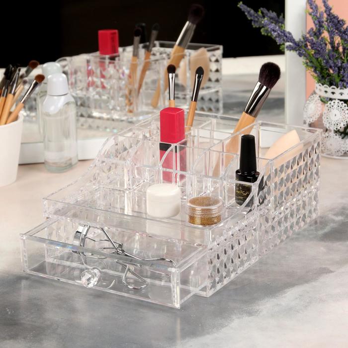 фото Органайзер для хранения косметических принадлежностей, 13 секций, 18,7 × 26,7 × 9,7 см, цвет прозрачный
