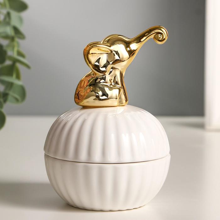 фото Шкатулка керамика "золотой слонёнок" 11,3х8х8 см