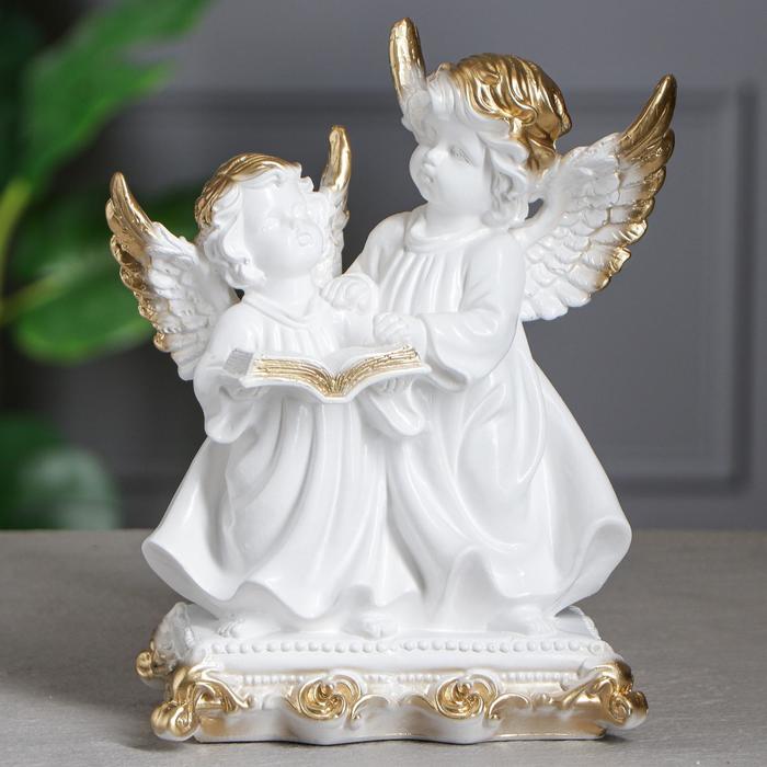 фото Статуэтка "ангел пара с книгой", золотистый цвет, 23 см premium gips