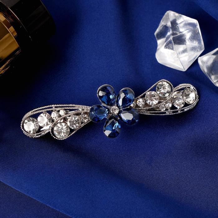 Заколка-автомат для волос "Оливия" цветок, 6,5 см, серебро