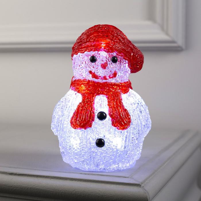 фото Светодиодная фигура «снеговичок в шапке» 7 × 15 × 7 см, акрил, 8 led, батарейки аах2 (не в комплекте), свечение белое luazon lighting
