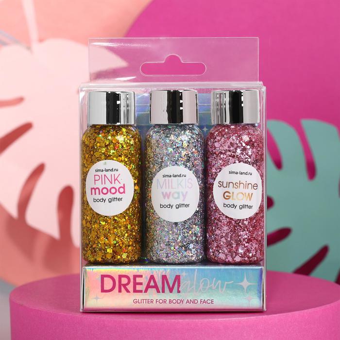 Набор глиттеров для лица и тела Dream Glow, 3 цвета по 37 мл
Набор глиттеров для лица и тела Dream Glow, 3 цвета по 37 мл