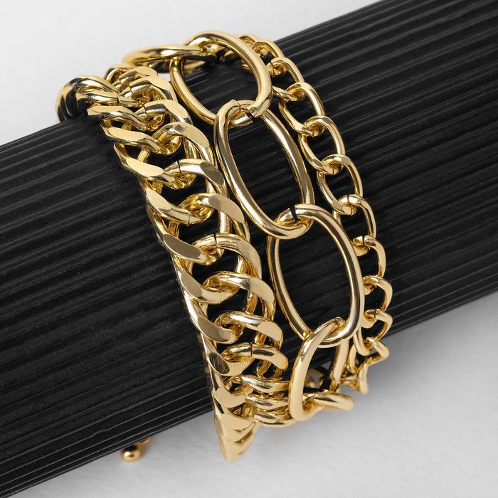 Браслет "Цепь" крупные звенья, многоярусный, цвет золото,L=18см
Браслет "Цепь" крупные звенья, многоярусный, цвет золото,L=18см
