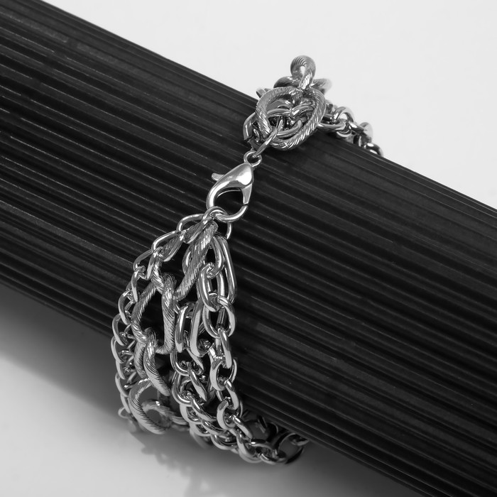 фото Браслет "цепь" переплетения, многоярусный, цвет серебро,19см queen fair