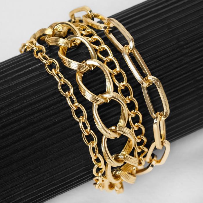 Браслет "Цепь" переплетения, многоярусный, цвет золото,19см
Браслет "Цепь" переплетения, многоярусный, цвет золото,19см