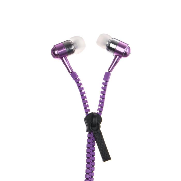 фото Наушники eltronic zipper, вакуумные, микрофон, 102 дб, 32 ом, 3.5 мм, 1 м, фиолетовые