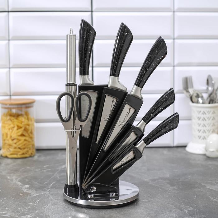 Набор ножей на подставке Overlord, лезвие: 8,5 см, 12 см, 17 см, 19,5 см, 20 см, мусат, ножницы, цвет чёрный
Набор ножей на подставке Overlord, лезвие: 8,5 см, 12 см, 17 см, 19,5 см, 20 см, мусат, ножницы, цвет чёрный