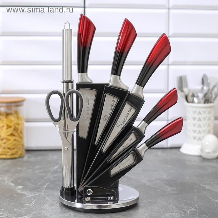 Набор ножей «Граф», лезвие: 8,5 см, 12 см, 17 см, 19,5 см, 20 см, мусат, ножницы, цвет красно-чёрный
Набор ножей «Граф», лезвие: 8,5 см, 12 см, 17 см, 19,5 см, 20 см, мусат, ножницы, цвет красно-чёрный