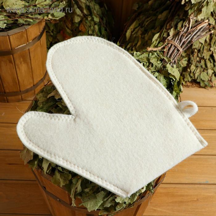 фото Варежка для бани и сауны, белая