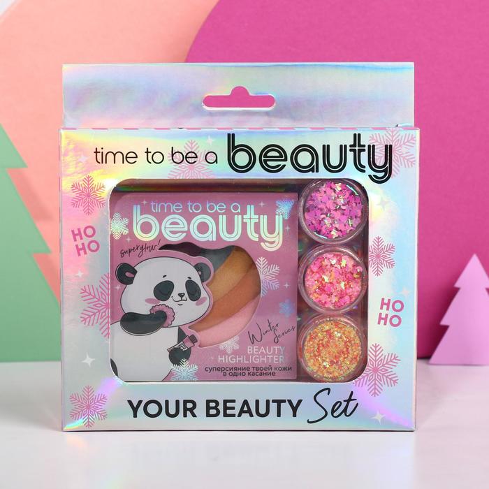 Набор: радужный хайлайтер и 3 баночки глиттера для лица и тела "Time to be a beauty"
Набор: радужный хайлайтер и 3 баночки глиттера для лица и тела "Time to be a beauty"