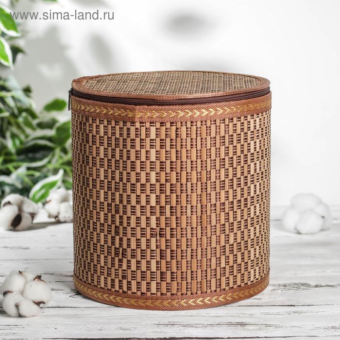 фото Корзина для хранения с крышкой, 21×21×20 см, бамбук, цвет коричневый