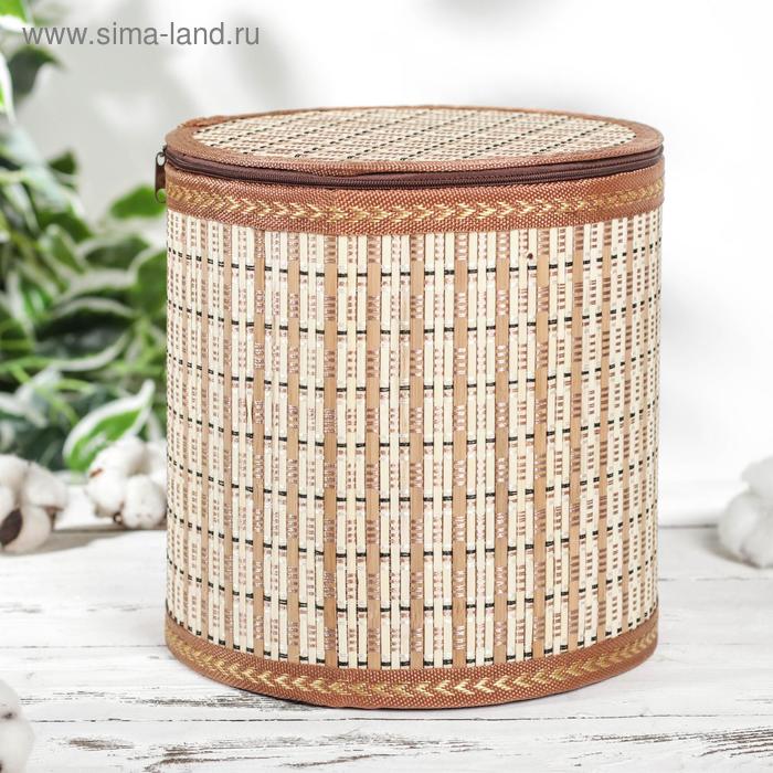 фото Корзина для хранения с крышкой, 21×21×20 см, бамбук, цвет светло-коричневый
