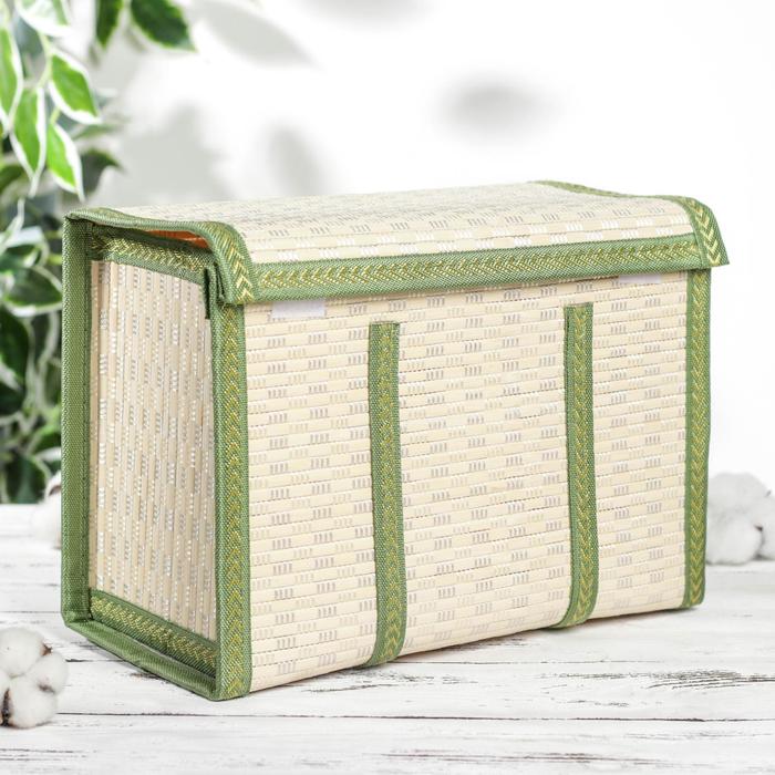 фото Корзина для хранения с крышкой, 30×15×20 см, бамбук, цвет зелёный