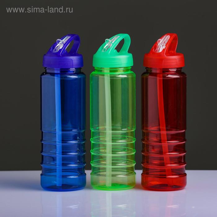 фото Бутылка для воды спортивная 800 мл, с поильником, на подвесе, микс