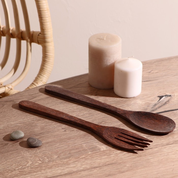 фото Набор вилка и ложка из кокоса "бали" 30 см