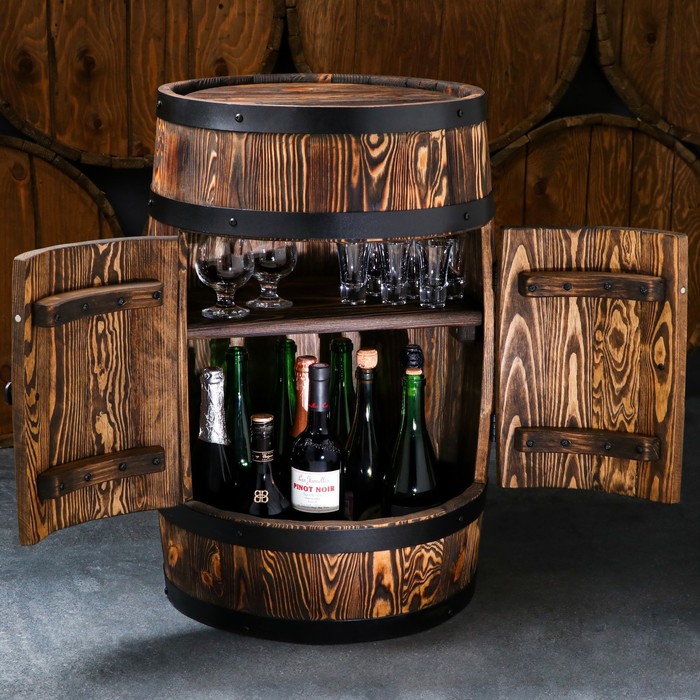 Деревянная бочка бар, с полкой и дверцами, 120 л, массив хвои
Деревянная бочка бар, с полкой и дверцами, 120 л, массив хвои