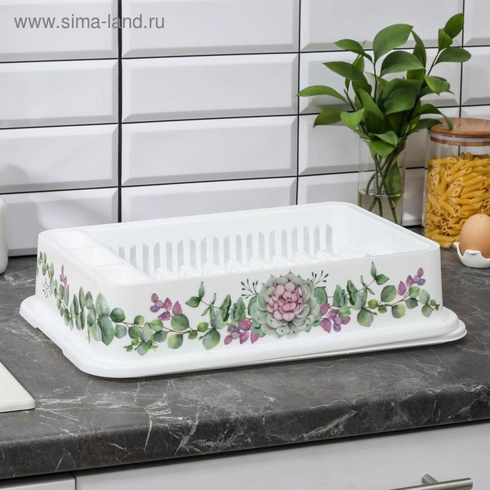 фото Сушилка для посуды idea «деко. каменная роза», 40×26×9 см, цвет белый