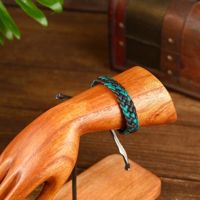 фото Браслет "бантен" искусственная кожа, чёрно-зелёный 14 см