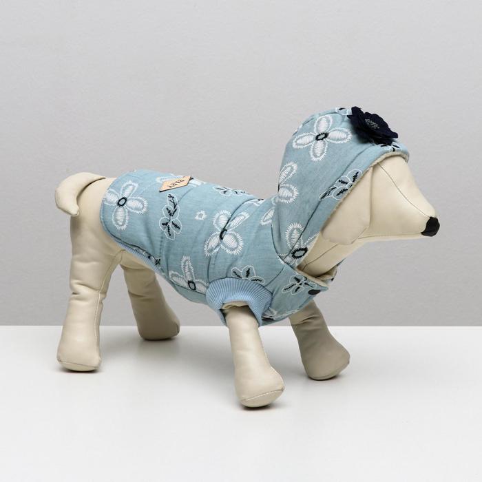 фото Куртка для собак с цветами, m (дс 25 см, ош 26 см, ог 37 см), голубая