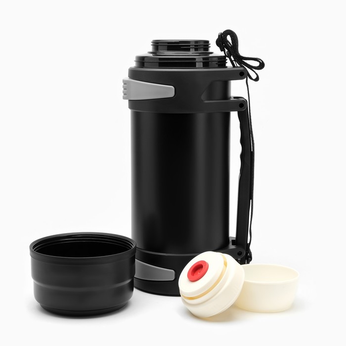 фото Термос, 4 л, volume "колумб", с двумя кружками, с ремешком, сохраняет тепло 24 ч 15 х 39.8 см, чёрны take it easy