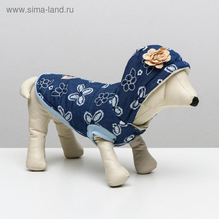фото Куртка для собак с цветами, xl (дс 35 см, ош 32 см, ог 49 см), тёмно-синяя