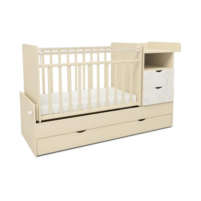 Кровать детская СКВ-5 Жираф (опуск.бок., маятник, полка, 3 ящика, бежевый+белый)
Кровать детская СКВ-5 Жираф (опуск.бок., маятник, полка, 3 ящика, бежевый+белый)