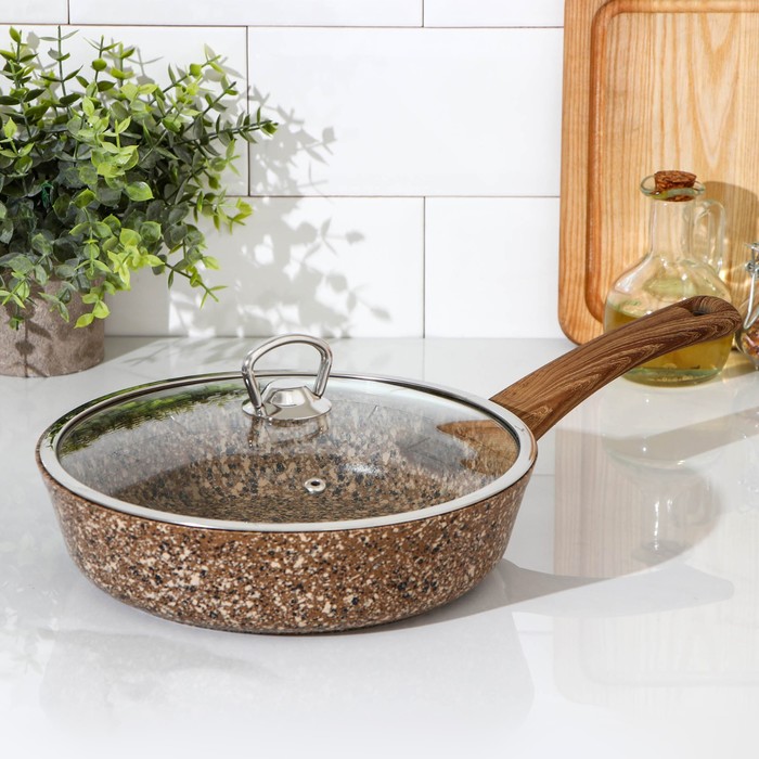 Сковорода ТИТАН ГРАНИТ (КАМЕНЬ), d=24 см, пластиковая ручка, стеклянная крышка, индукция, антипригарное покрытие, цвет коричневый
Сковорода ТИТАН ГРАНИТ (КАМЕНЬ), d=24 см, пластиковая ручка, стеклянная крышка, индукция, антипригарное покрытие, цвет коричневый