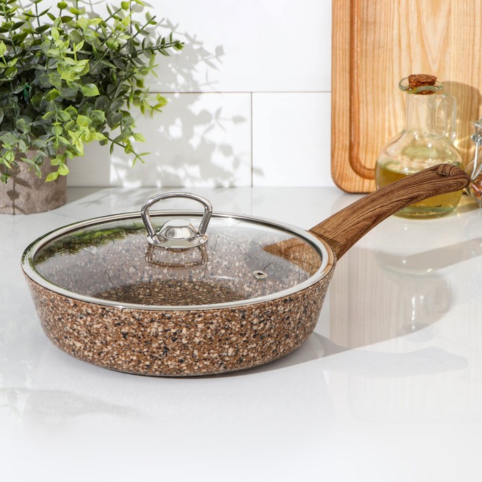 Сковорода ТИТАН ГРАНИТ (КАМЕНЬ), d=22 см, пластиковая ручка, стеклянная крышка, индукция, антипригарное покрытие, цвет коричневый
Сковорода ТИТАН ГРАНИТ (КАМЕНЬ), d=22 см, пластиковая ручка, стеклянная крышка, индукция, антипригарное покрытие, цвет коричневый