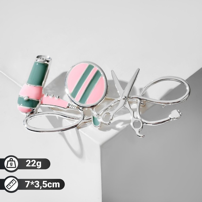 Брошь "Парикмахерский набор", цвет розово-зелёный в серебре
Брошь "Парикмахерский набор", цвет розово-зелёный в серебре