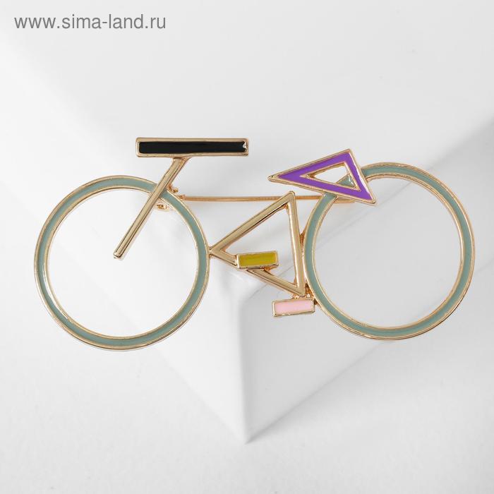 фото Брошь "велосипед" геометрия, цветная в золоте