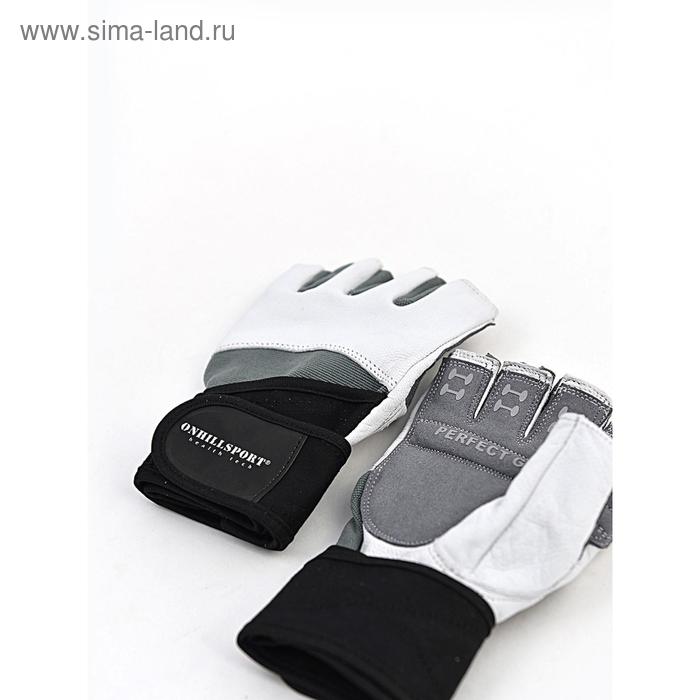 фото Перчатки для фитнеса мужские кожаные q10, цвет чёрный/белый, размер l onhillsport