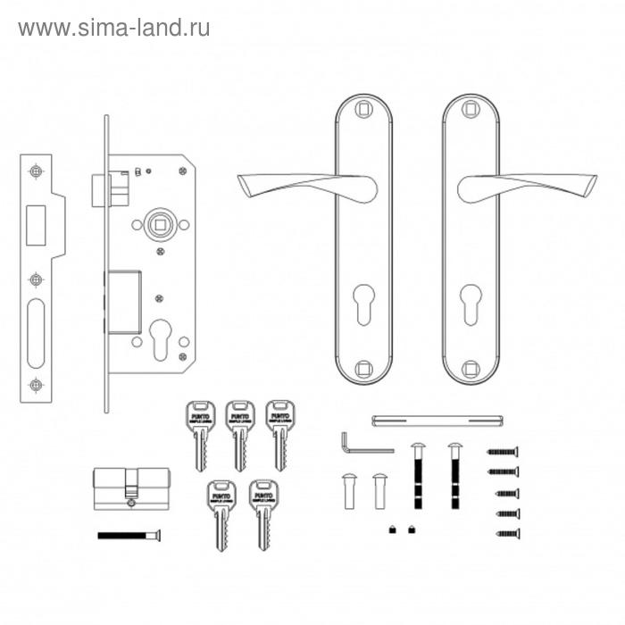 фото Замок врезной цилиндровый с защёлкой, с ручкой kit p90 4585/3, 5 кл., цвет бронза punto