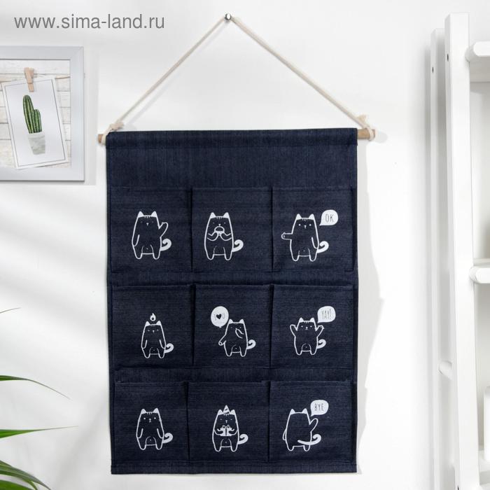 фото Органайзер с карманами подвесной «котики», 6 карманов, 53×38 см, цвет чёрный