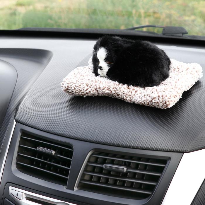 фото Игрушка на панель авто, собака на подушке, черный окрас