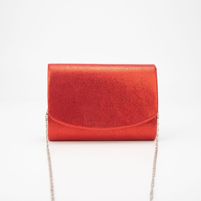 Клатч женский, отдел на клапане, длинная цепь, цвет красный 
Клатч женский, отдел на клапане, длинная цепь, цвет красный