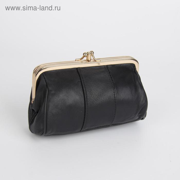 фото Клатч-косметичка, 2 отдела на фермуаре, наружный карман, цвет чёрный