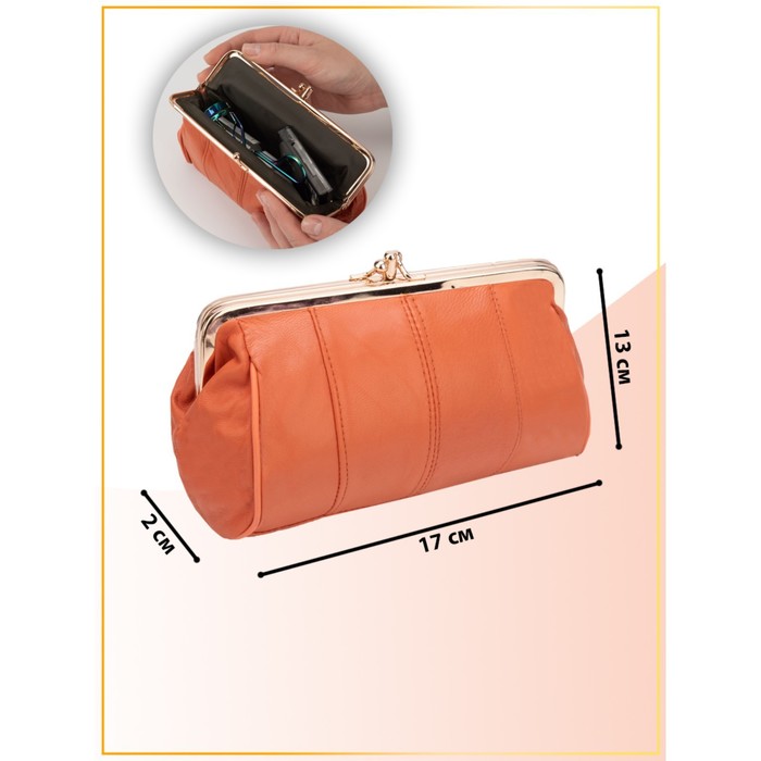 фото Косметичка-фермуар, 2 отдела на фермуаре, наружный карман, цвет оранжевый