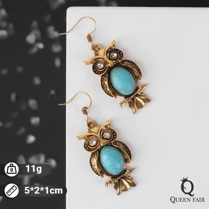 Серьги "Бирюзовый мир" сова, цвет голубой в чернёном золоте 
Серьги "Бирюзовый мир" сова, цвет голубой в чернёном золоте