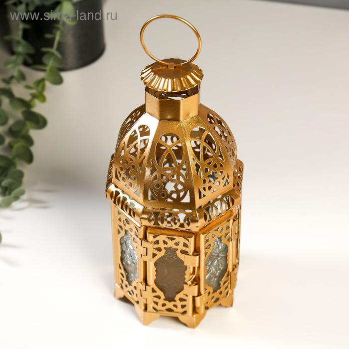 фото Подсвечник металл, стекло на 1 свечу "фонарик. восток" золото 21х10х10 см