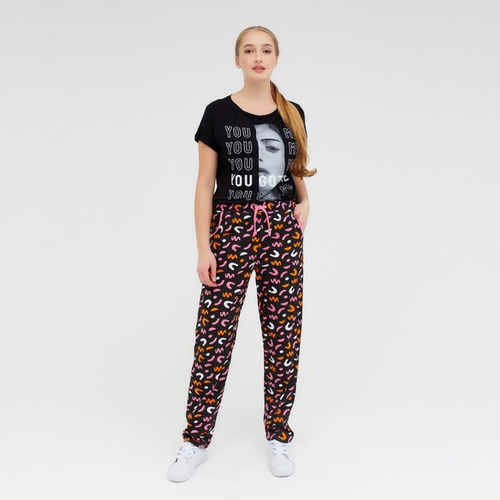 Брюки женские, цвет чёрно-розовый, размер 52
Брюки женские, цвет чёрно-розовый, размер 52