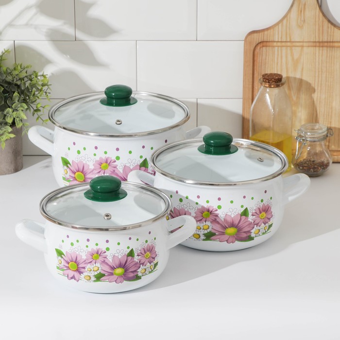 Набор кастрюль «Розовые герберы», 3 шт: 2,1/3,1/4 л, стеклянные крышки
Набор кастрюль «Розовые герберы», 3 шт: 2,1/3,1/4 л, стеклянные крышки