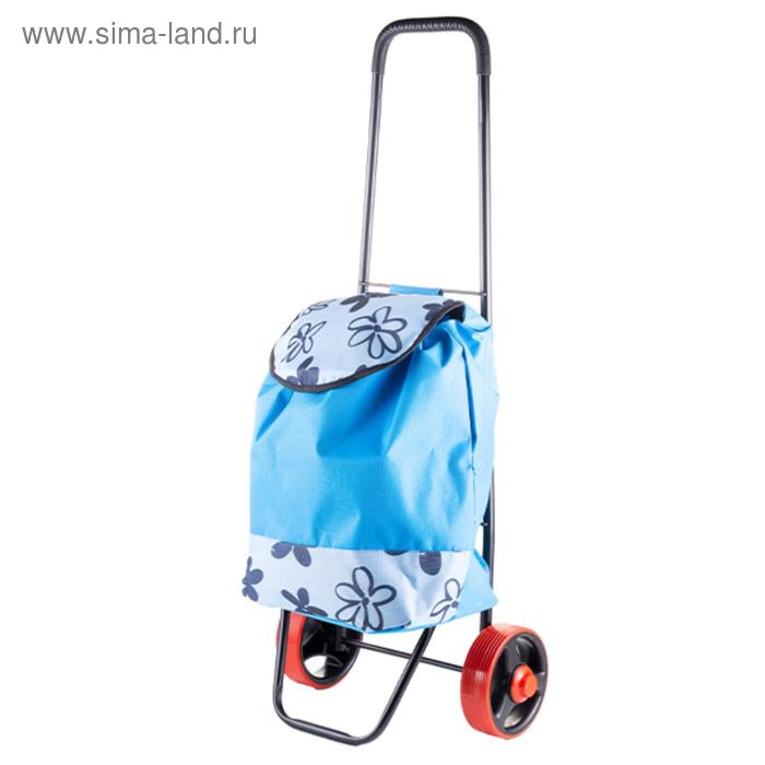 фото Сумка-тележка хозяйственная, цветы, голубая, нагрузка до 40 кг универсал