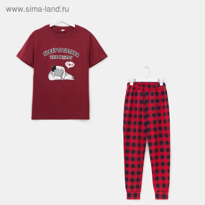 Пижама женская (футболка, брюки) цвет бордовый, размер 52
Пижама женская (футболка, брюки) цвет бордовый, размер 52