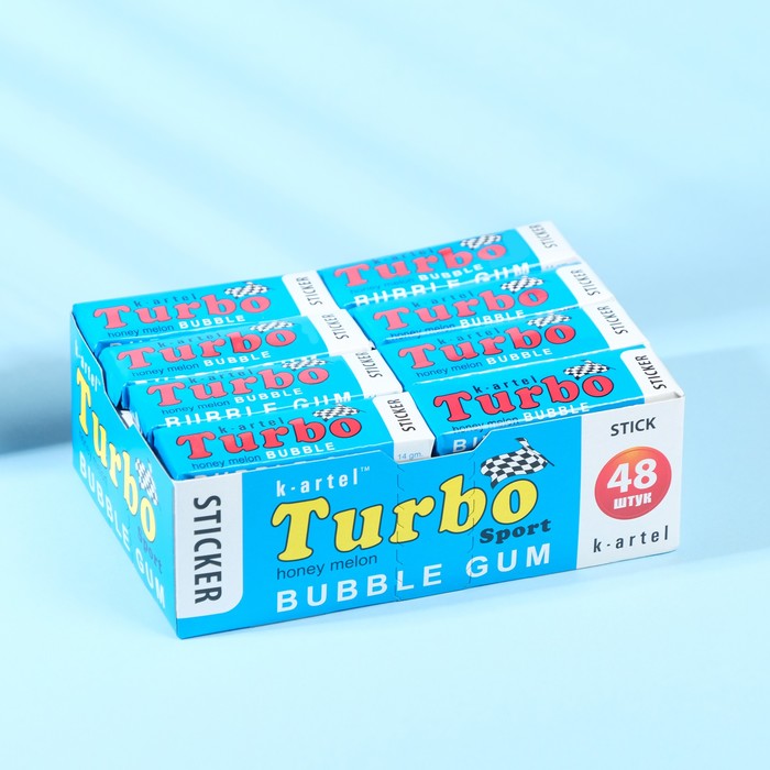 фото Жевательная резинка turbo, со вкусом дыни с наклейкой, 14 г к-артель