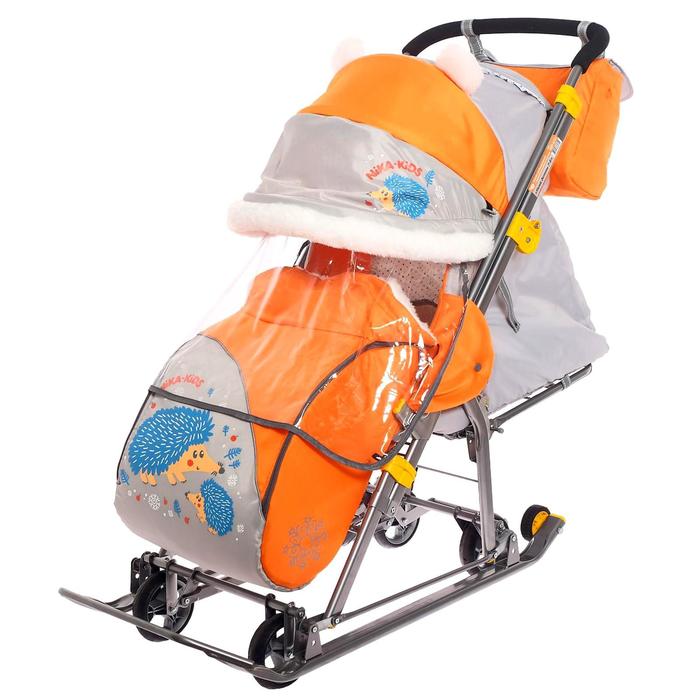фото Санки-коляска «ника детям 7-6», с ёжиком, цвет оранжевый/серый nika kids