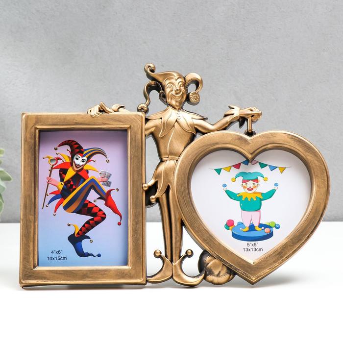 Фоторамка пластик на 2 фото 10х15, 13х13 см "Скоморох" тёмное золото 22,5х31х2 см
Фоторамка пластик на 2 фото 10х15, 13х13 см "Скоморох" тёмное золото 22,5х31х2 см