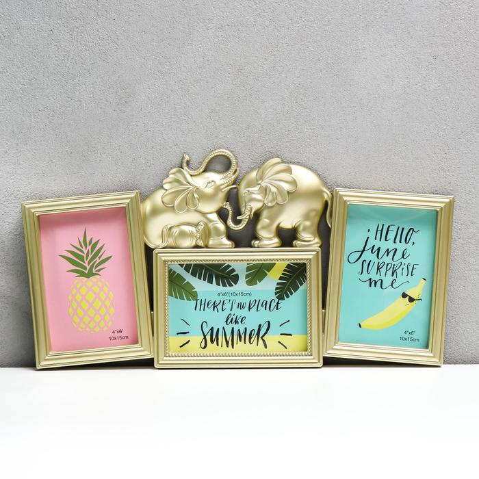 Фоторамка пластик на 3 фото 10х15 см "Два слона" золото 22х43х2 см
Фоторамка пластик на 3 фото 10х15 см "Два слона" золото 22х43х2 см